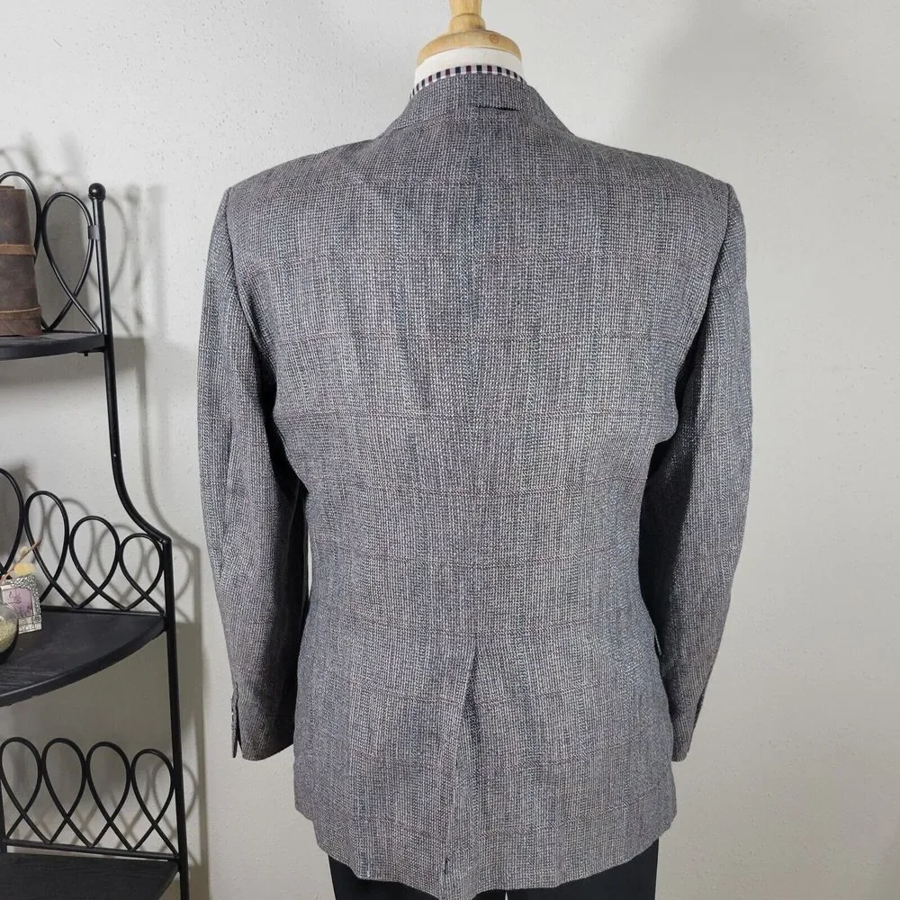 VTG Stafford Men's Tweed Sport Coat Blazer Two Button Gray Wool Plaid‎ 42R Slim